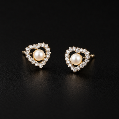 Pearl Heart Stud Earrings