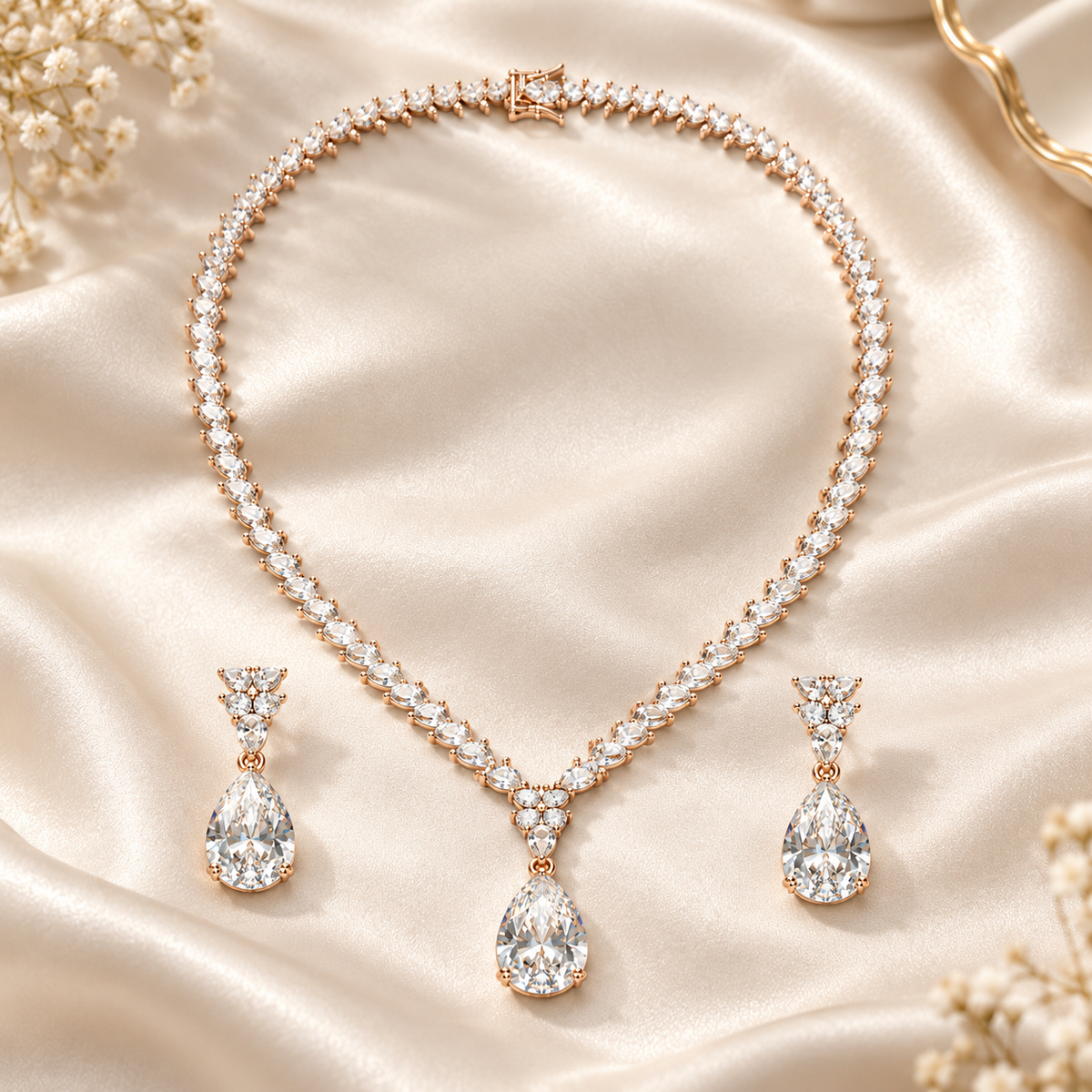 Celeste Silver Teardrop Necklace Set