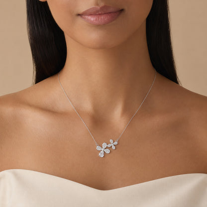 925 Sterling Silver Double Blossom Drop Necklace