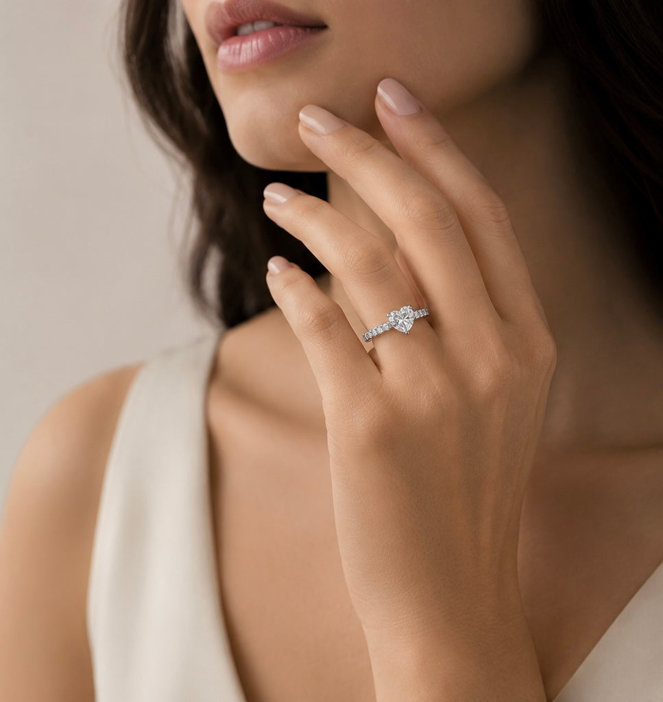 Heart Cut Stone Engagement Ring | 925 Sterling Silver | Vzyra