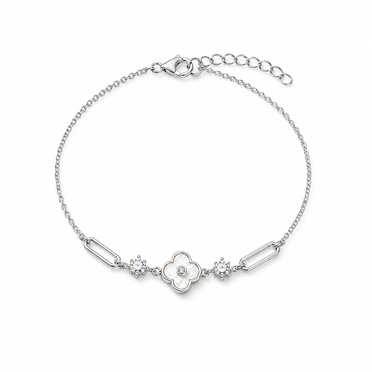 Mother-of-Pearl Clover Sterling Silver Bracelet