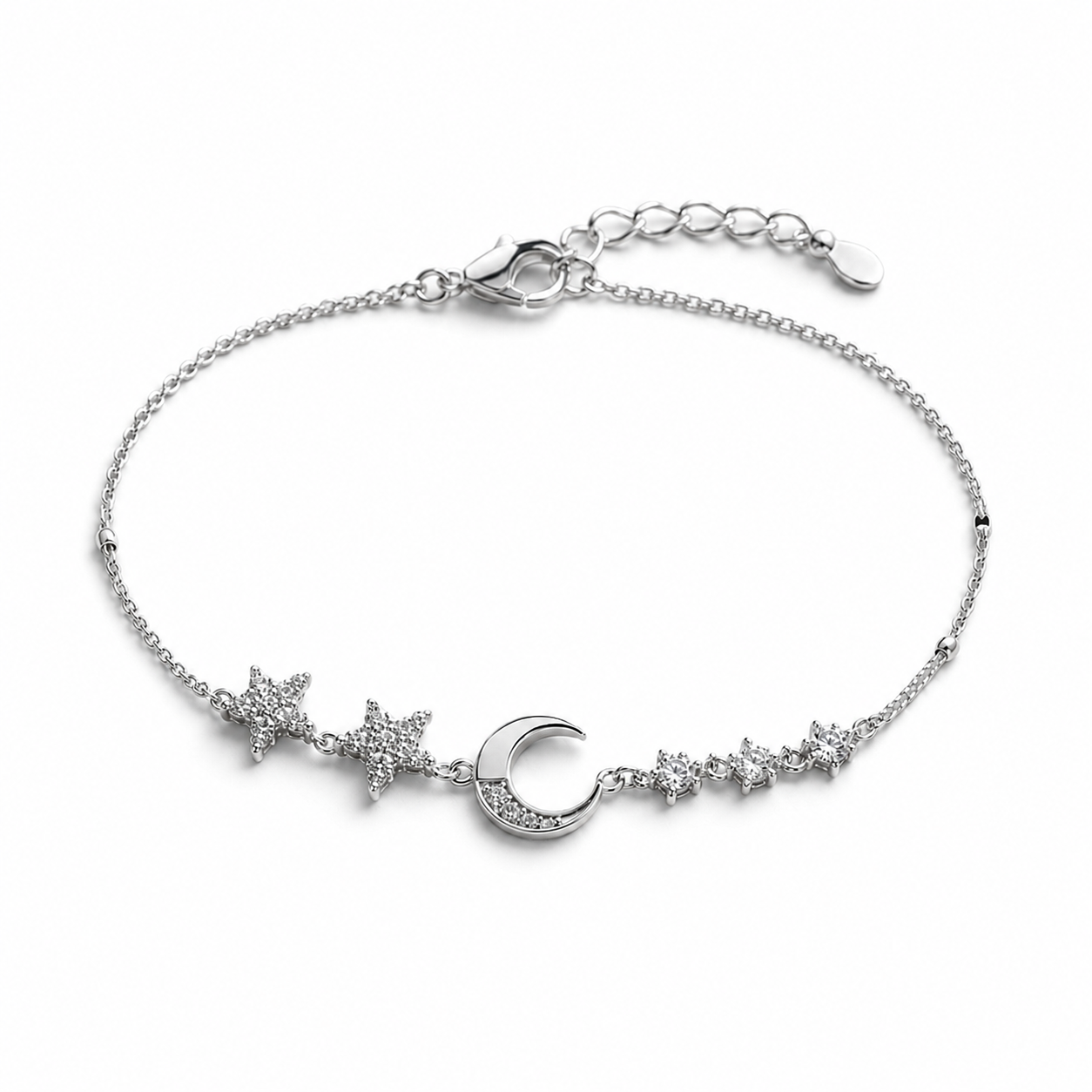 Celestial Moon & Stars Sterling Silver Bracelet