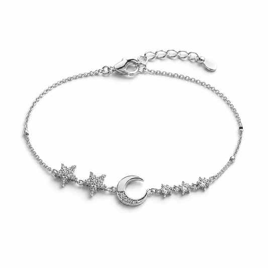 Celestial Moon & Stars Sterling Silver Bracelet